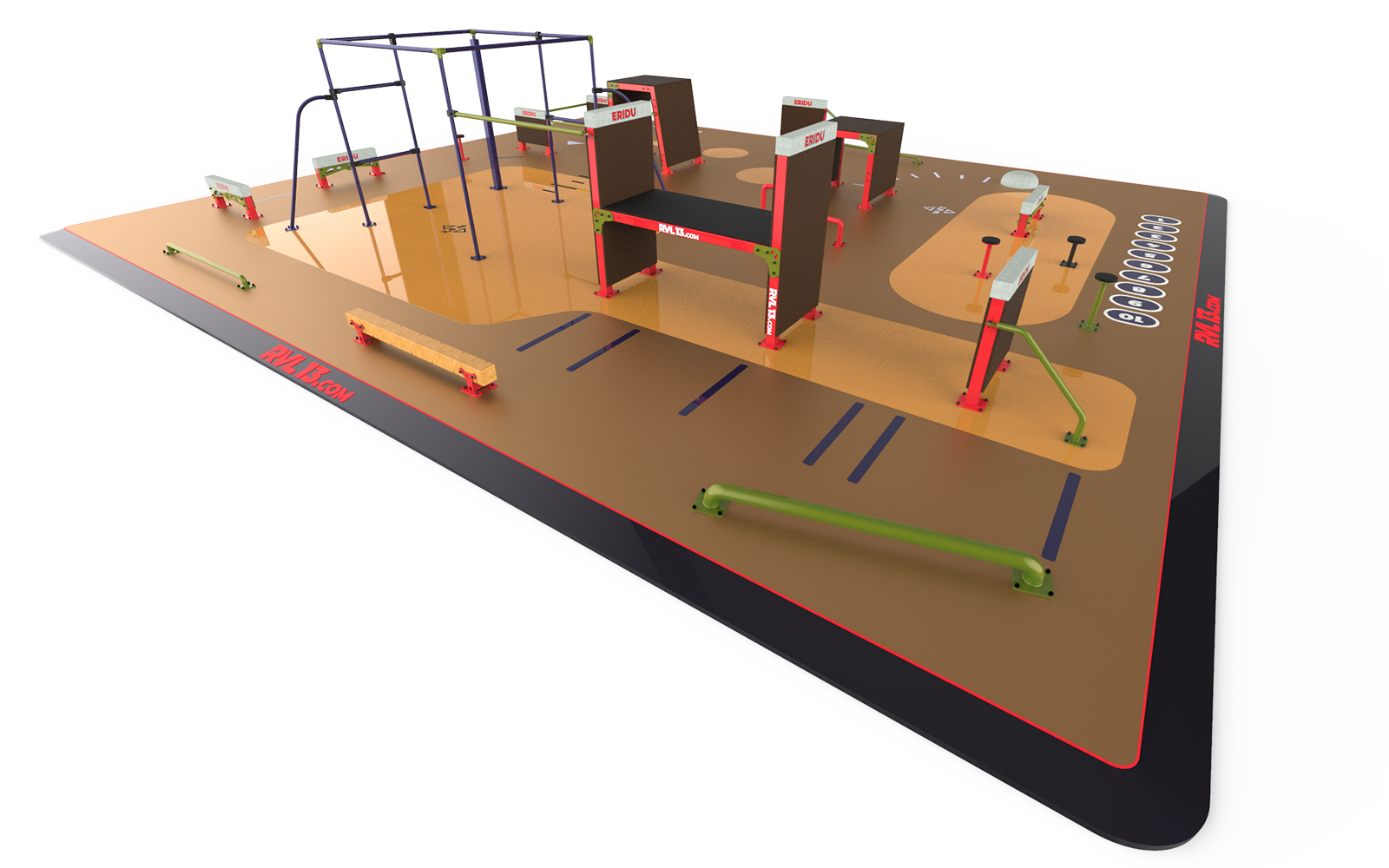 Venkovní parkourové hřiště s přírodními překážkami pro volný čas